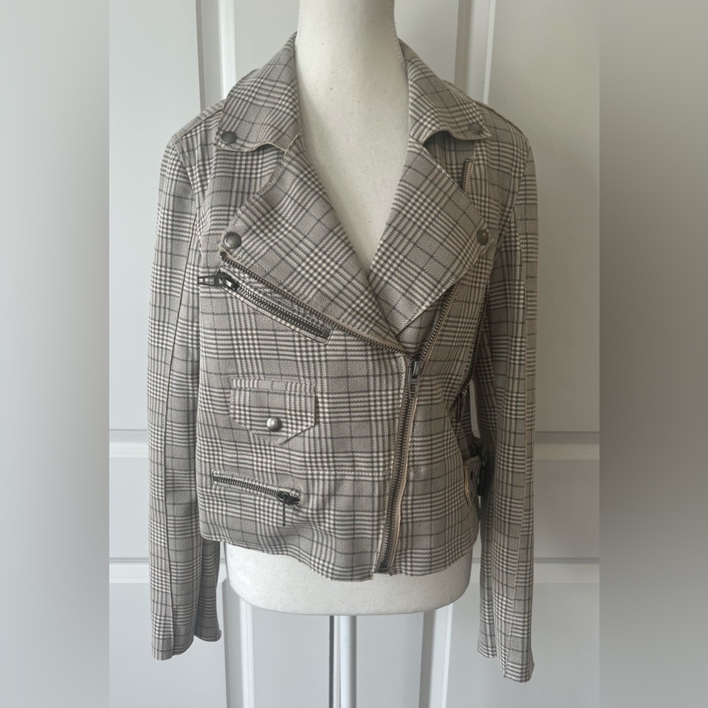 BLANKNYC WOMENS PLAID DOUBLE BREASTED MOTO JACKET SIZE SMALL